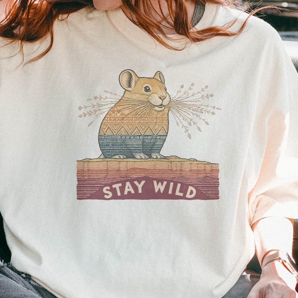 Stay Wild Boho Rodent with Geometric Patterned Body Tee